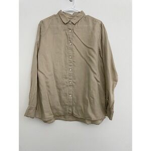 Uniqlo Button Down Shirt Women XL Beige Linen Classic Minimalist Resort Coastal